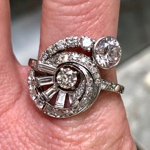 Antique Platinum 3.5 Carat Genuine Diamond Art Deco Ring